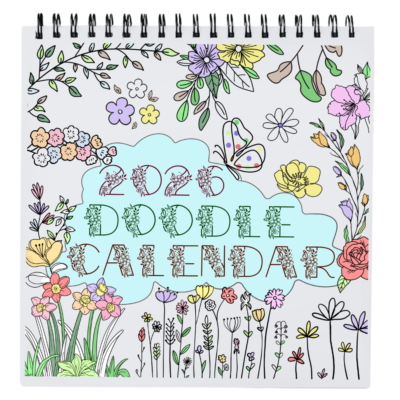 2026 Hand-Drawn Doodle Coloring Calendar – Seasonal Monthly Art Pages – 12-Month Spiral-Bound Planner