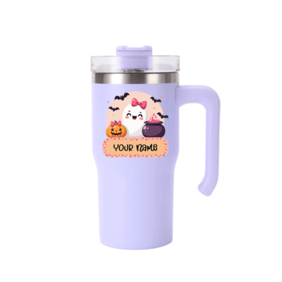 Custom Halloween Travel Mug – 20oz Tumbler with Handle, Lid, Ghosts & Pumpkins