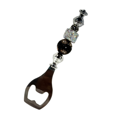 Handmade Beaded Bottle Opener β Stainless Steel Beer Opener with Colorful Resin & Rhinestone Beads β Stylish Bar Tool & Unique Gift for Him