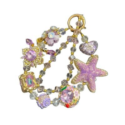 Purse & Handbag Accessory – Handmade Purple Beaded Bag Chain with Starfish & Crystal Charms