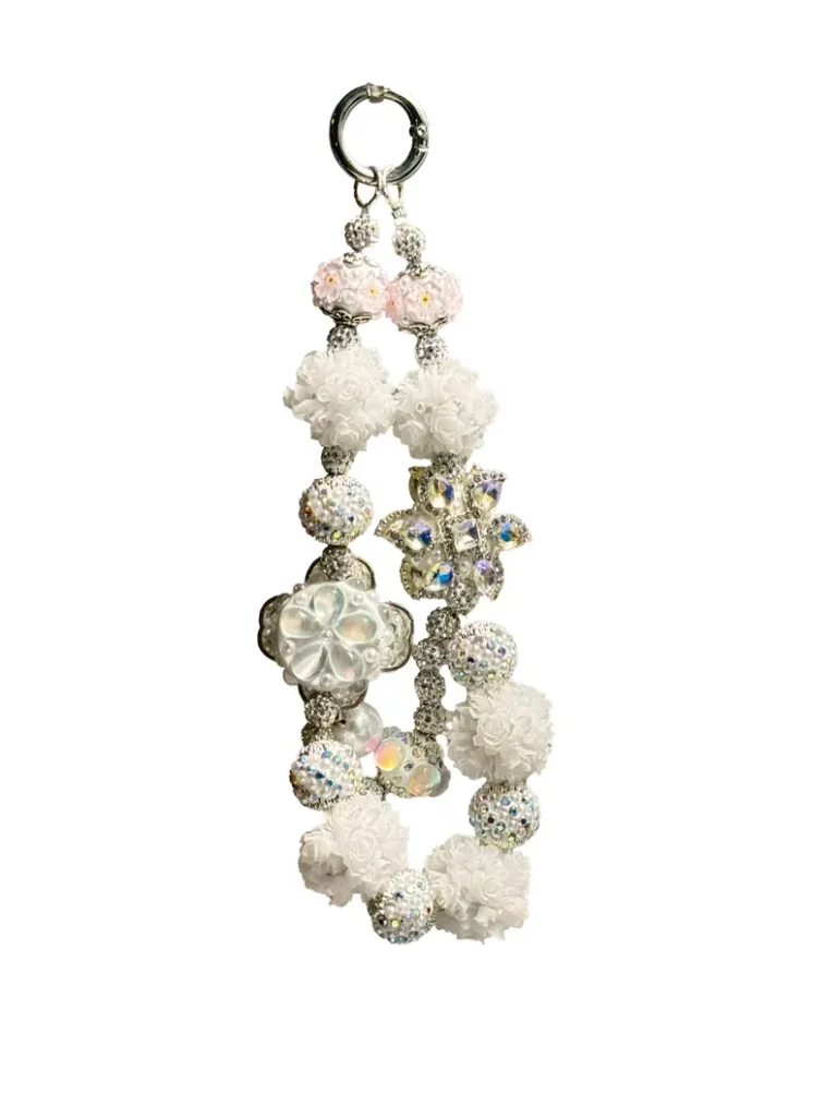 Bag Chain Accessories | Handmade Pearl & Crystal Flower Phone Charm – Rhinestone Beaded Wristlet Lanyard for Phones & Accessories