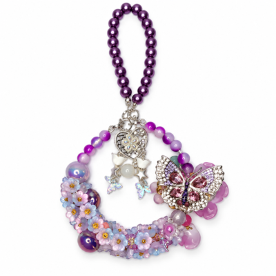 Handmade Purple Beaded Car Charm – Floral Hanging Ornament | Elegant Car Mirror & Room Decor