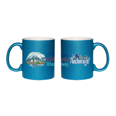 Anchorage Glitter Mug – “Wild Beauty, Urban Gateway” 11oz Ceramic Sparkle Coffee Cup | Alaska Souvenir & Nature Lover Gift
