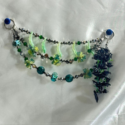 Colorful Beaded Bag Chain | Emerald Green Floral Beaded Bag Chain – 3-Layer Handmade Handbag Charm | Fancy Purse Jewelry