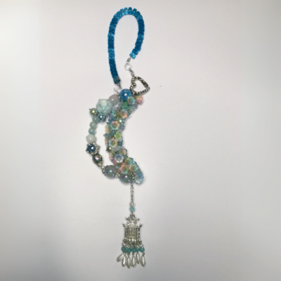 Blue Beaded Car Charm – Handmade Hanging Ornament for Car or Bookshelf Décor