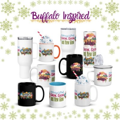 Usa States and City Printed Drinkware set- Buffalo Skyline Mug – “Snow, Show and New Glow” Souvenir Coffee Cup
