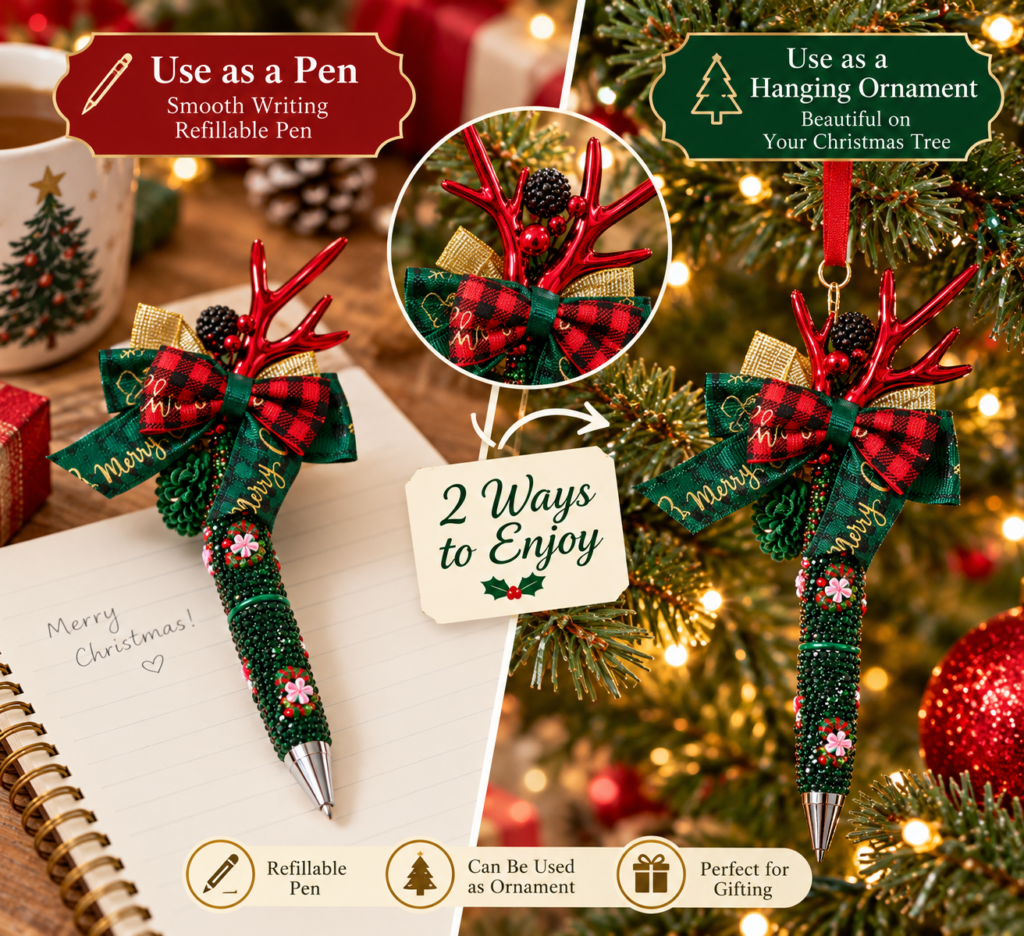 Christmas Rhinestone Beaded Pen – Handmade Holiday Gift
