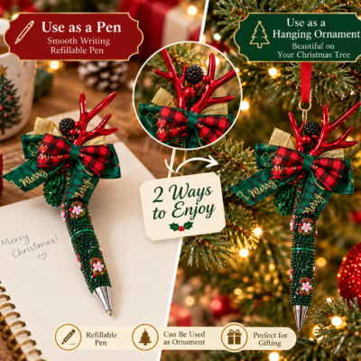 Christmas Rhinestone Beaded Pen – Handmade Holiday Gift