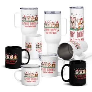 Customize Pet Name Christmas Drinkware Sets - Merry Dogmas Personalized Pet Name Christmas Mugs & Tumblers Collection