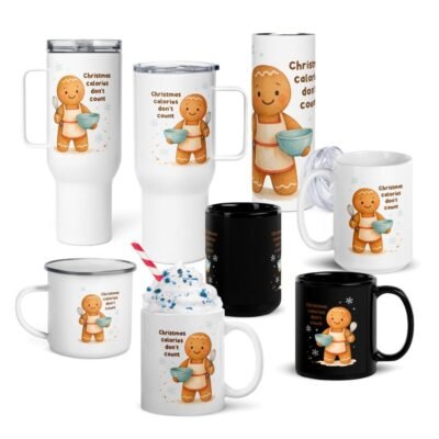 Goofy Christmas Quotes printed Drinkware | Christmas Calories Don’t Count – Gingerbread Drinkware Collection (Mugs, Tumblers & Enamel Cups)