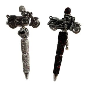 Handmade Motorcycle Rhinestone Pen – Luxury Biker Beaded Writing Pen