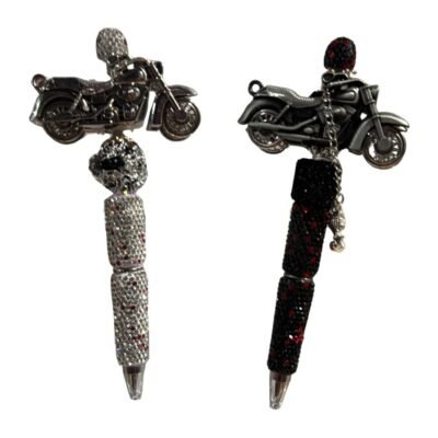 Handmade Motorcycle Rhinestone Pen – Luxury Biker Beaded Writing Pen