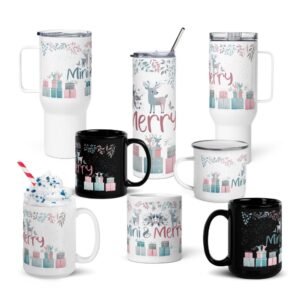 Christmas Drinkware Sets | Mini & Merry Christmas Mug Collection – Glossy Black, Ceramic & Enamel Drinkware