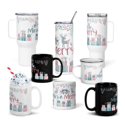 Christmas Drinkware Sets | Mini & Merry Christmas Mug Collection – Glossy Black, Ceramic & Enamel Drinkware