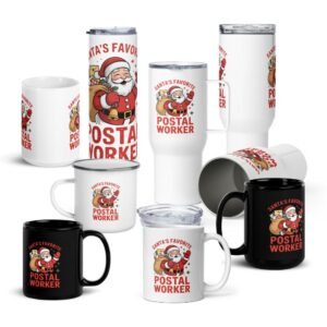 Santa’s Favorite Postal Worker – Christmas Drinkware Collection (Mugs, Tumblers & Enamel Cups) In multiple sizes