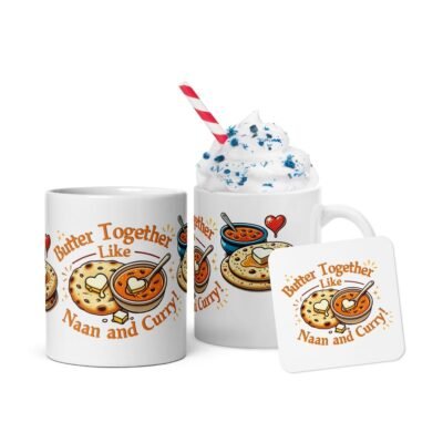 Ceramic Coffee Mug Set with Coaster | Funny Indian Foodie Mug & Coaster Set β Humorous Gift Idea