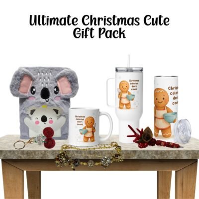 Ultimate Christmas Cute Gift Pack β Fluffy Notebook, Beaded Pen, Keychain, Bag Chain & Drinkware Bundle