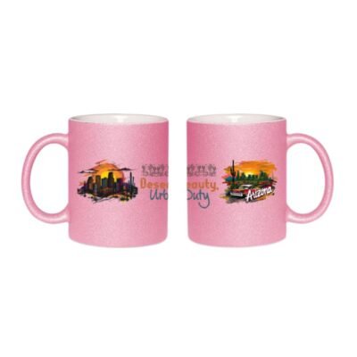 11oz Arizona Glitter Mug – Urban City Skyline Sparkle Coffee Mug | Southwest Travel Souvenir