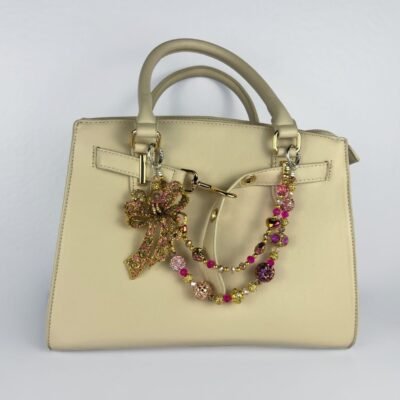 Beaded Chain Decor | Luxury Pink & Gold Beaded Bag Chain Charm with Butterfly Accent – Handmade Purse Accessory