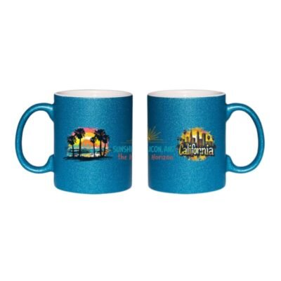 California Glitter Mug (11oz ) – Coastal Skyline Sparkle Coffee Mug | West Coast Travel Souvenir