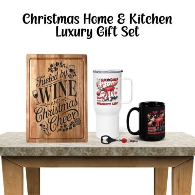 Christmas Home & Kitchen Luxury Gift Set – Engraved Cutting Board, Wine Glass, Bottle Opener & Drinkware Bundle