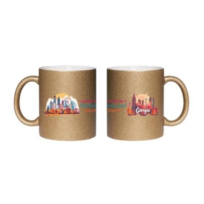 State Souvenir Mug 11oz - Georgia Southern Charm Glitter Mug – Peaches & Progress Sparkle Coffee Mug | Georgia Travel Souvenir