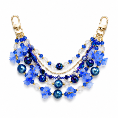 Luxury Blue Bag Chain Crystal Beaded Handbag Chain Strap –  Handmade Multi Layer chain Purse Charm with Floral Beads