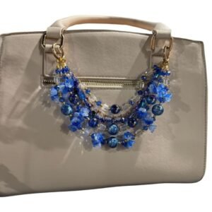 Luxury Blue Bag Chain Crystal Beaded Handbag Chain Strap –  Handmade Multi Layer chain Purse Charm with Floral Beads
