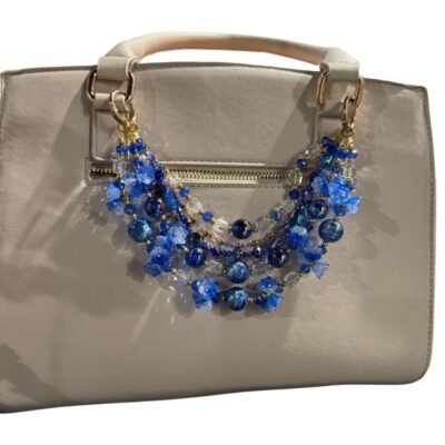 Luxury Blue Bag Chain Crystal Beaded Handbag Chain Strap –  Handmade Multi Layer chain Purse Charm with Floral Beads