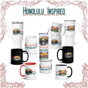 Printed Steel Tumbler and Ceramic Mug| Honolulu Skyline Mug Collection – Aloha Spirit & Island Dreams Drinkware