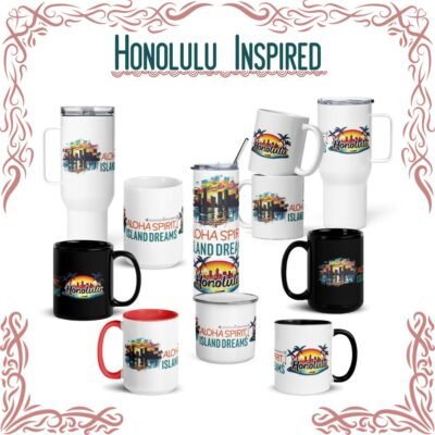 Printed Steel Tumbler and Ceramic Mug| Honolulu Skyline Mug Collection β Aloha Spirit & Island Dreams Drinkware