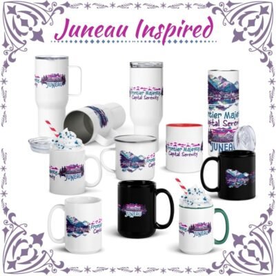 Usa States Printed | Juneau Inspired Drinkware Collection – Alaska Scenic Mugs & Tumblers Gift Set