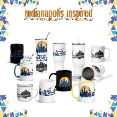 Custom Coffee Mugs and Tumbler Usa | Indianapolis Skyline Mug Collection β Speed, Innovation & Celebration City Drinkware
