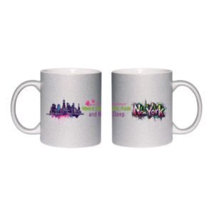 Glitter Coffee Cups | 11oz New York Glitter Mug – Where Dreams Are Made Sparkle Coffee Mug | NYC USA State Souvenir