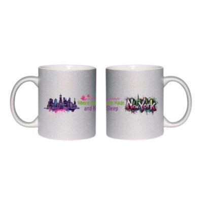 Glitter Coffee Cups | 11oz New York Glitter Mug β Where Dreams Are Made Sparkle Coffee Mug | NYC USA State Souvenir