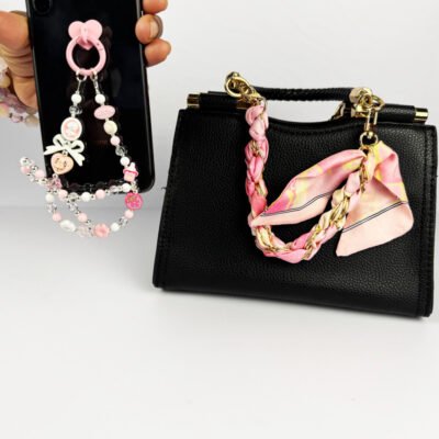 keychain set for women | Handmade Bag Charm Keychain Set – Fabric Scarf, Beaded Strap & Gold Clip