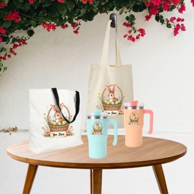 Personalised Easter Gift Box | Custom Name Easter Bunny Gift Set – Tote Bag & Travel Mug | Easter 2026