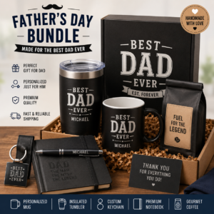 Personalized Father’s Day Gift Bundle for Dad – Custom Coffee Mug, Tumbler & Everyday Essentials Set