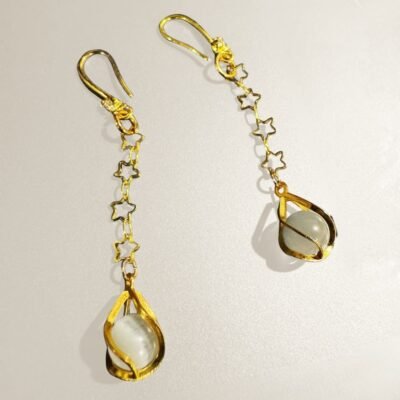 Celestia Pearl Star Drop Earrings for Women – Gold and Silver Tone Long Dangle Fashion Jewelry