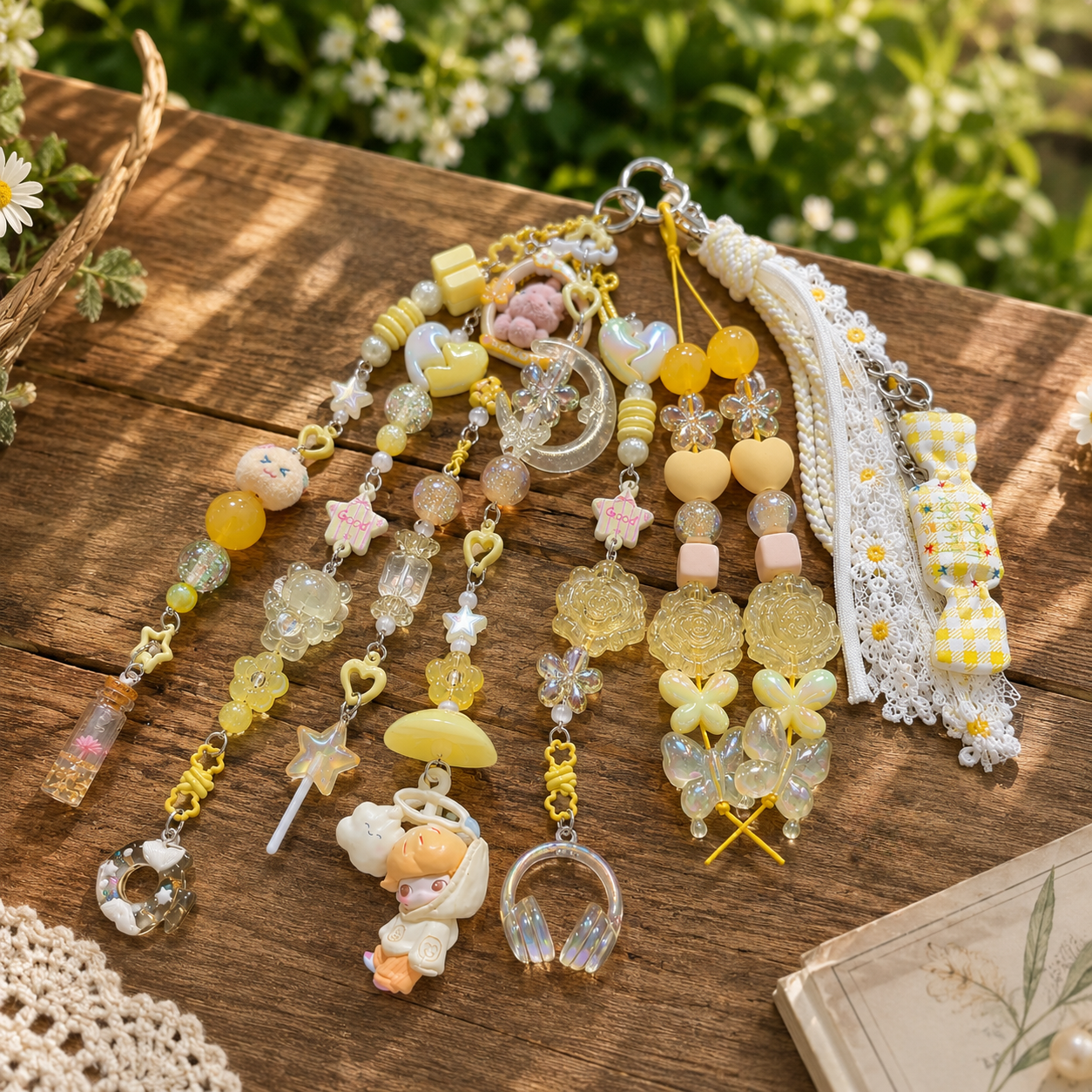 A craft desk covered in beads