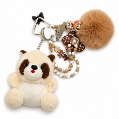 Cute Plush Teddy Bear Bag Charm Keychain | Faux Fur Pom Pom Purse Charm with Beaded Tassel & Kawaii Handbag Accessory