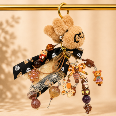 Cute Plush Puppy Bag Charm Keychain | Kawaii Teddy Dog Purse Charm with Decorative Tassel