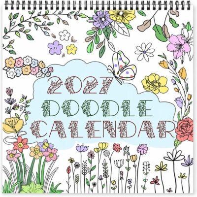 2027 Spiral-Bound Doodle Coloring Calendar – 12 × 12 Inches