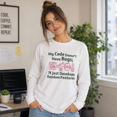 Coding Humor Long Sleeve Shirt – Bugs, Coffee & Binary Jokes | Collection 1
