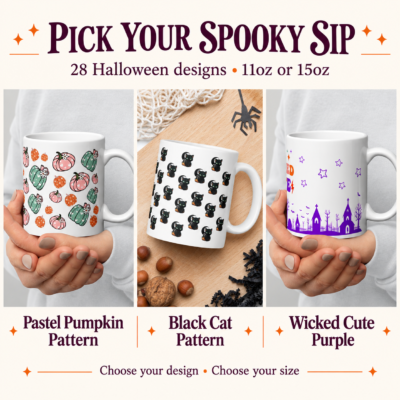 Halloween Ceramic Coffee Mug – 28 Ghost, Pumpkin & Witch Designs | 11oz & 15oz