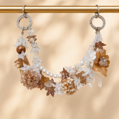 Champagne Blossom Floral Beaded Bag Charm Chain – Handmade Purse Accessory