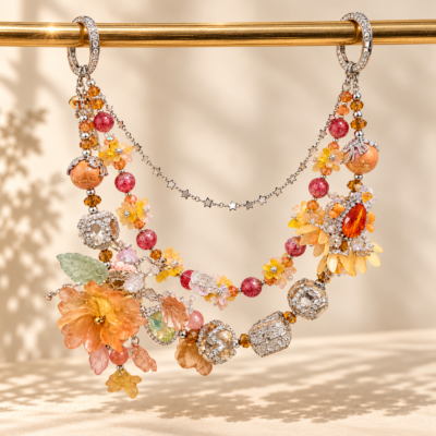 Apricot Blossom Luxe Floral Beaded Bag Charm Chain – Peach & Orange