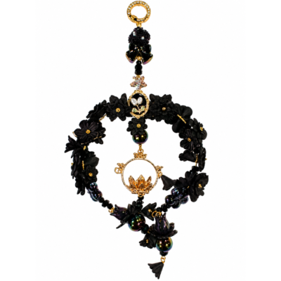 Luxury Black Floral Hanging Ornament | Crystal Beaded Decoration for Wall, Door Handle, Car Interior & Shelf Styling
