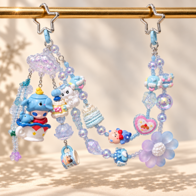 Cloudy Daydream Blue Kawaii Beaded Bag Charm Chain – Star Clasp Purse Accessory
