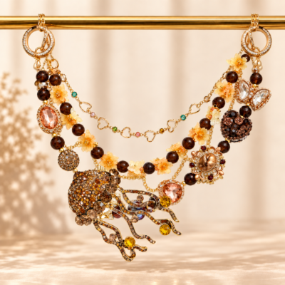 Crystal Jellyfish Gold Bag Charm – Handmade Beaded Purse Charm Gift for Her
